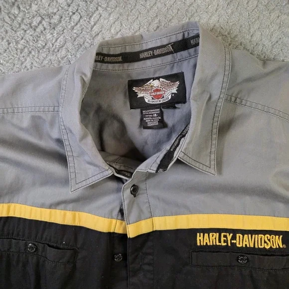 Harley Davidson Shirt 2XL Black Gray Button Up Shop Shirt Embroidered Logo Biker - Picture 3 of 9
